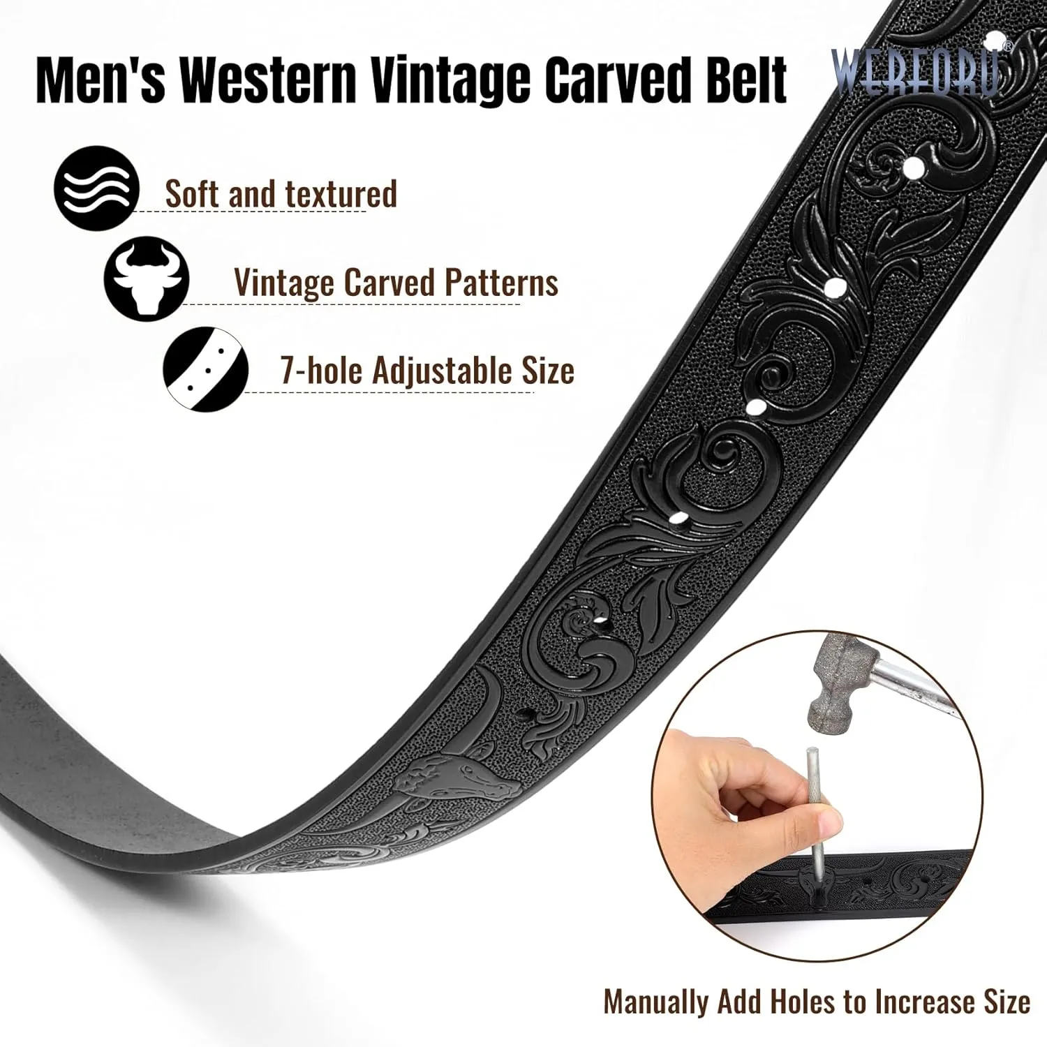 WERFORU Western Leather Belt Strap for Men Women Cowboy Western Belts without Buckle Men Western Leather Belt Jeans