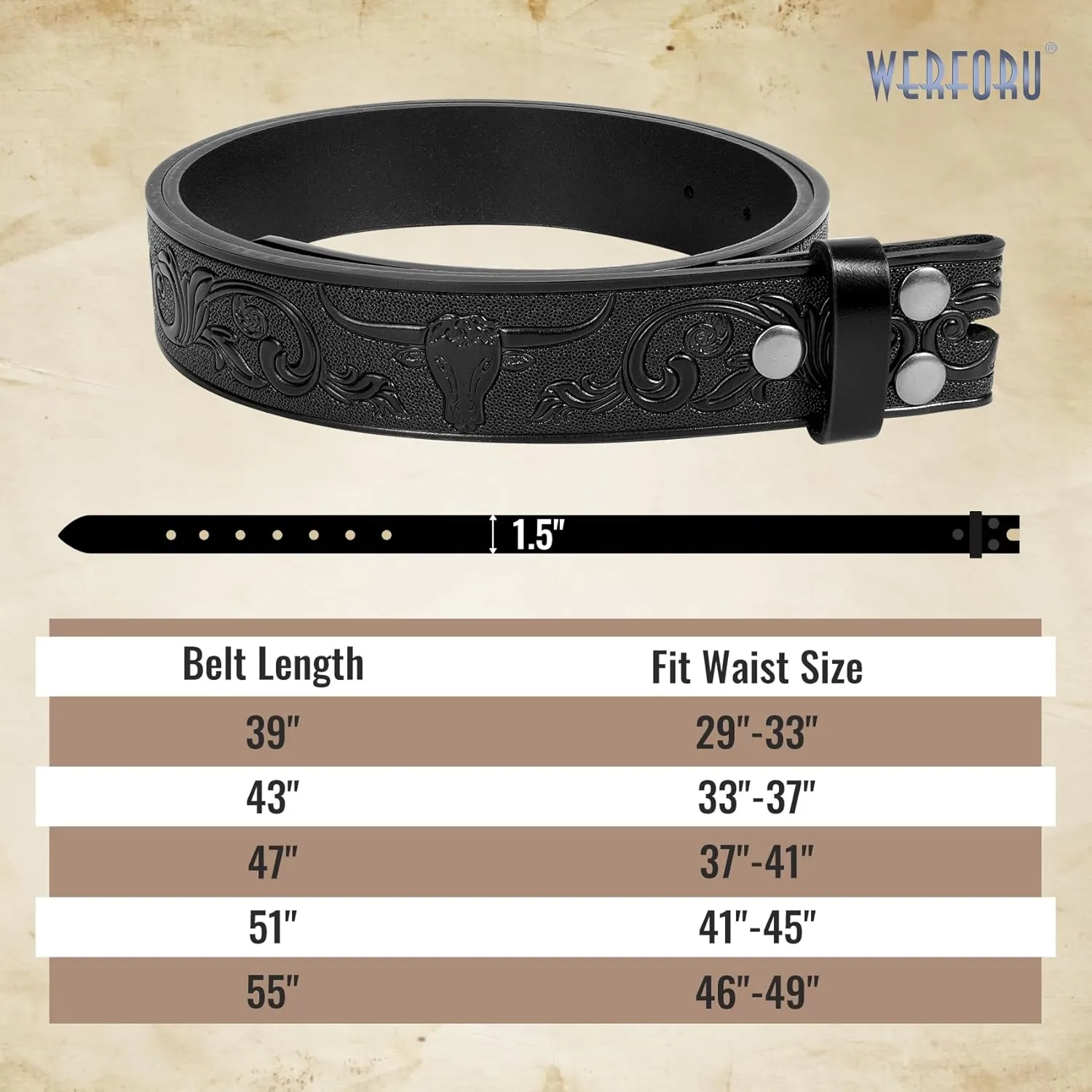 WERFORU Western Leather Belt Strap for Men Women Cowboy Western Belts without Buckle Men Western Leather Belt Jeans