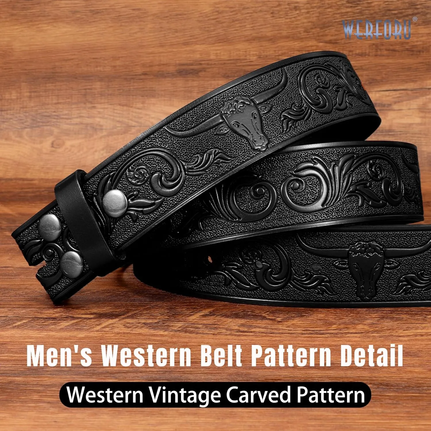 WERFORU Western Leather Belt Strap for Men Women Cowboy Western Belts without Buckle Men Western Leather Belt Jeans