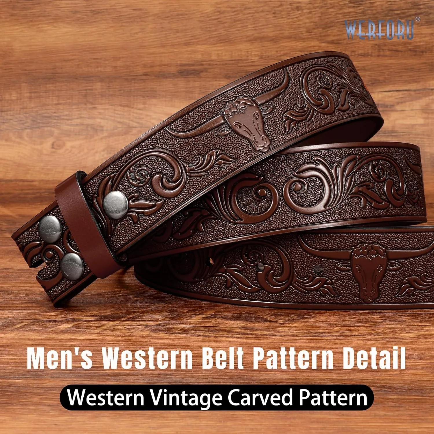 WERFORU Western Leather Belt Strap for Men Women Cowboy Western Belts without Buckle Men Western Leather Belt Jeans