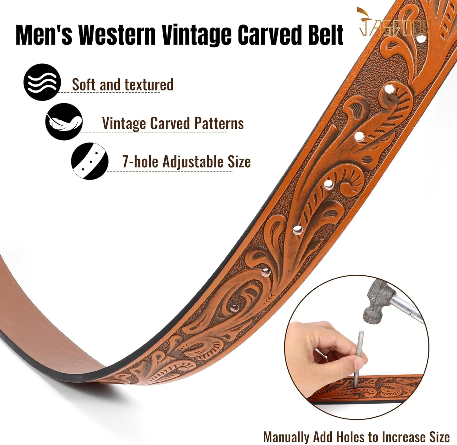 WERFORU Western Leather Belt Strap for Men Women Cowboy Western Belts without Buckle Men Western Leather Belt Jeans