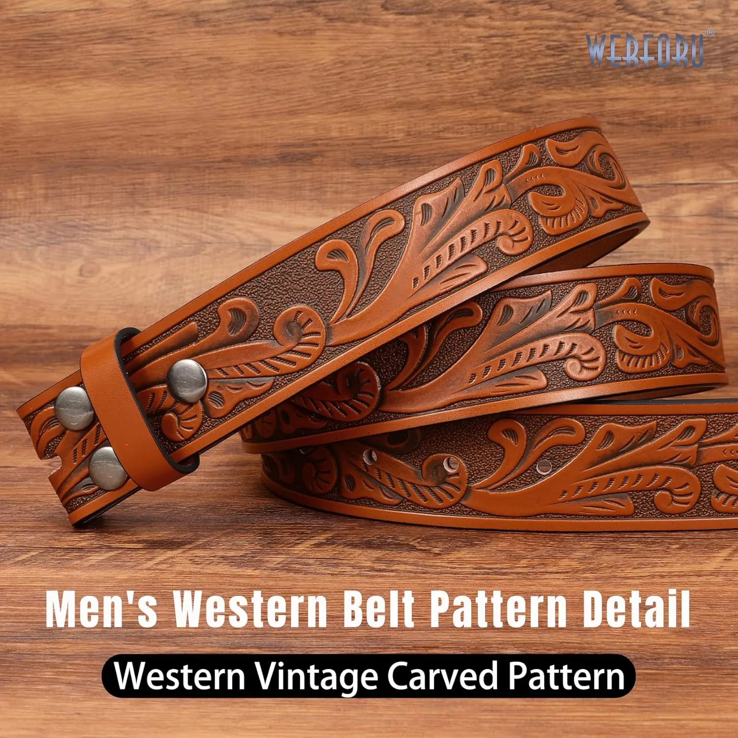 WERFORU Western Leather Belt Strap for Men Women Cowboy Western Belts without Buckle Men Western Leather Belt Jeans