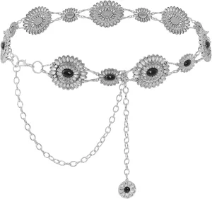 Western Metal Oval Concho Chain Belt for Women Cowgirl Turquoise Waist Chain Belt for Dresses Jeans Western