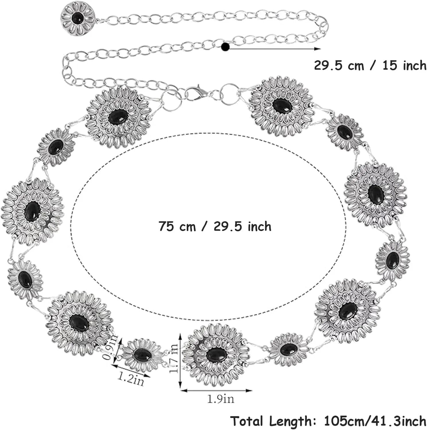 Western Metal Oval Concho Chain Belt for Women Cowgirl Turquoise Waist Chain Belt for Dresses Jeans Western