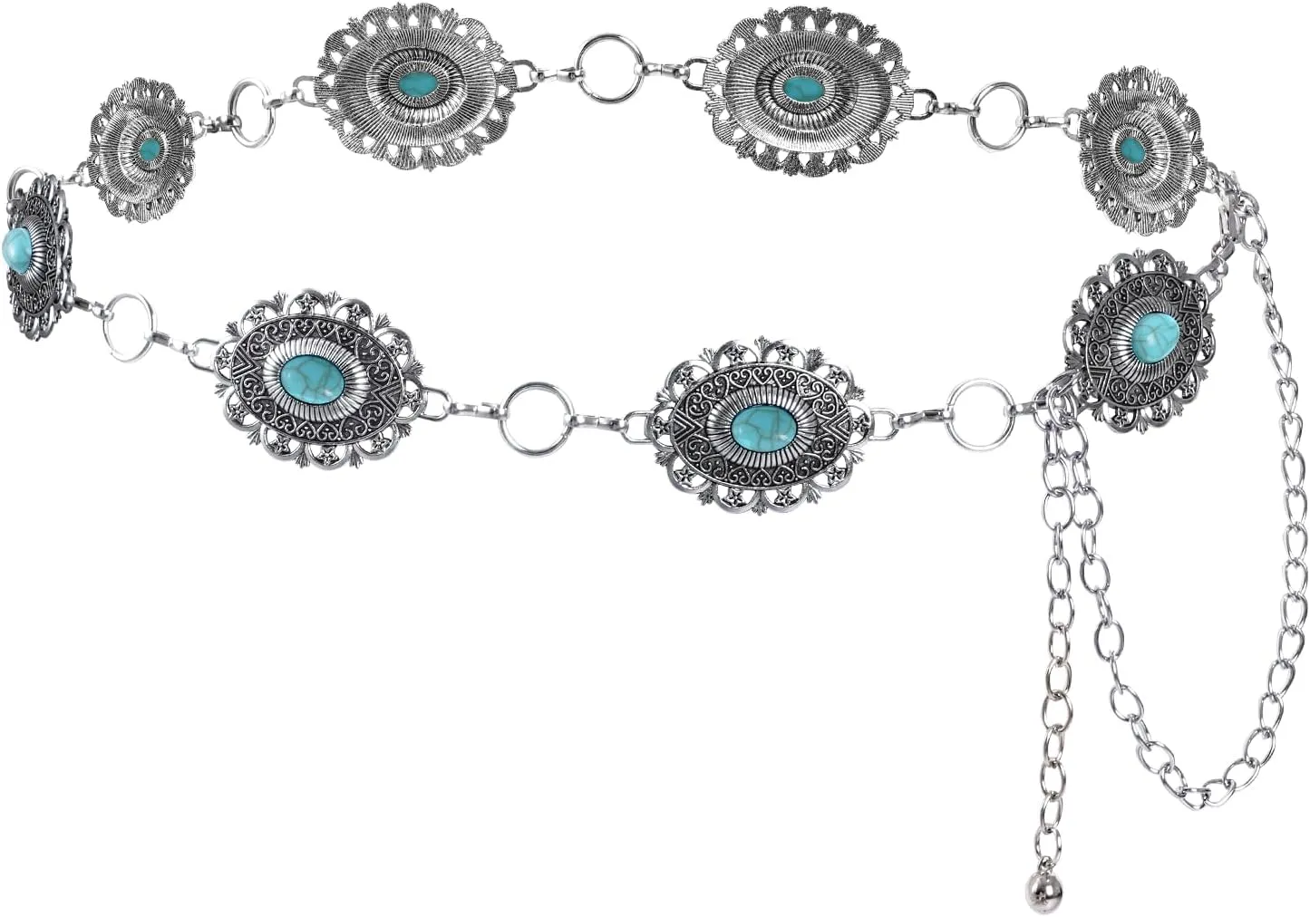 Western Oval Concho Chain Belt for Women Metal Waist Chain Belt for Dresses Jeans Western Cowgirl