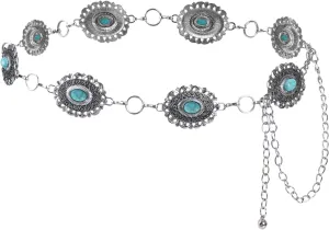 Western Oval Concho Chain Belt for Women Metal Waist Chain Belt for Dresses Jeans Western Cowgirl