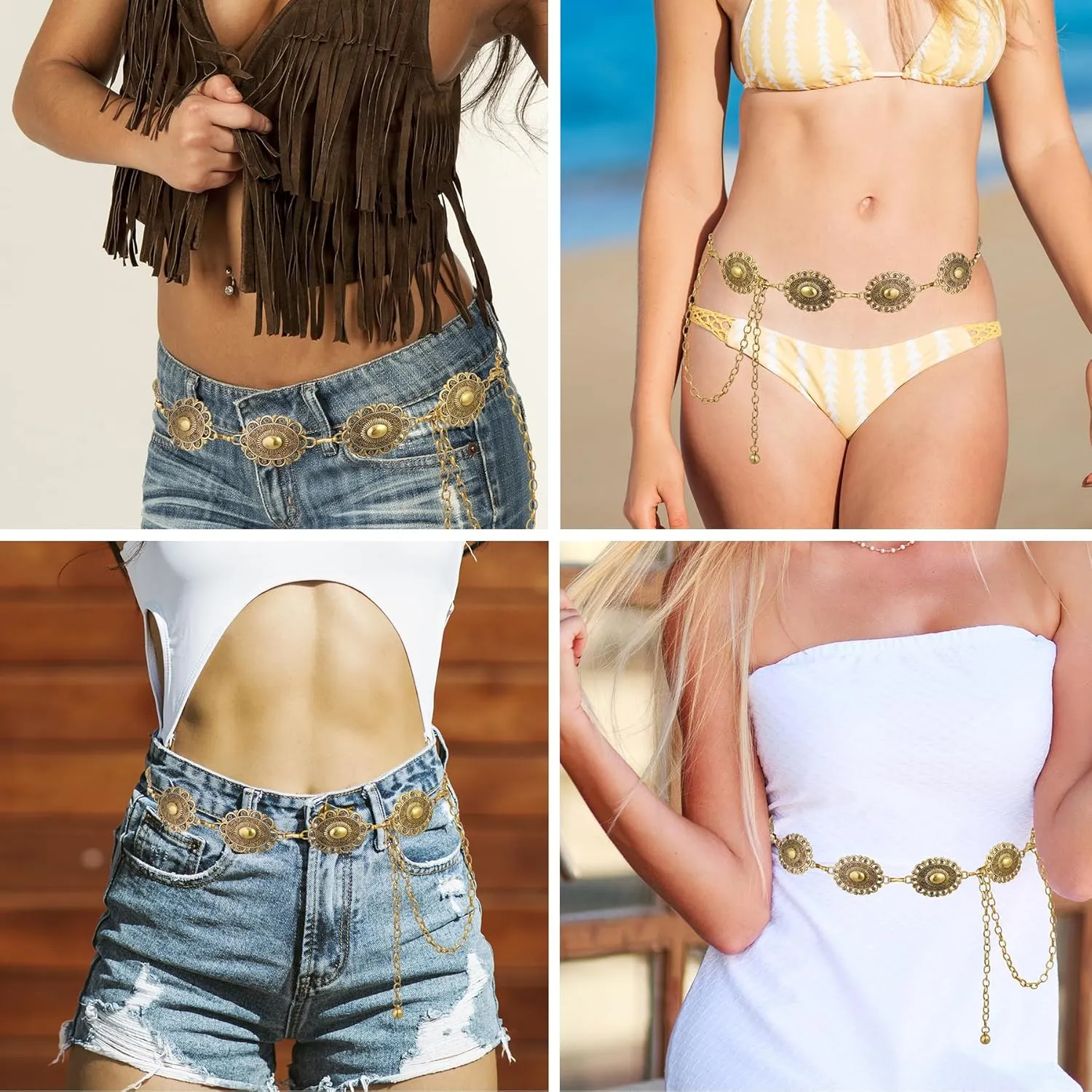 Western Oval Concho Chain Belt for Women Metal Waist Chain Belt for Dresses Jeans Western Cowgirl