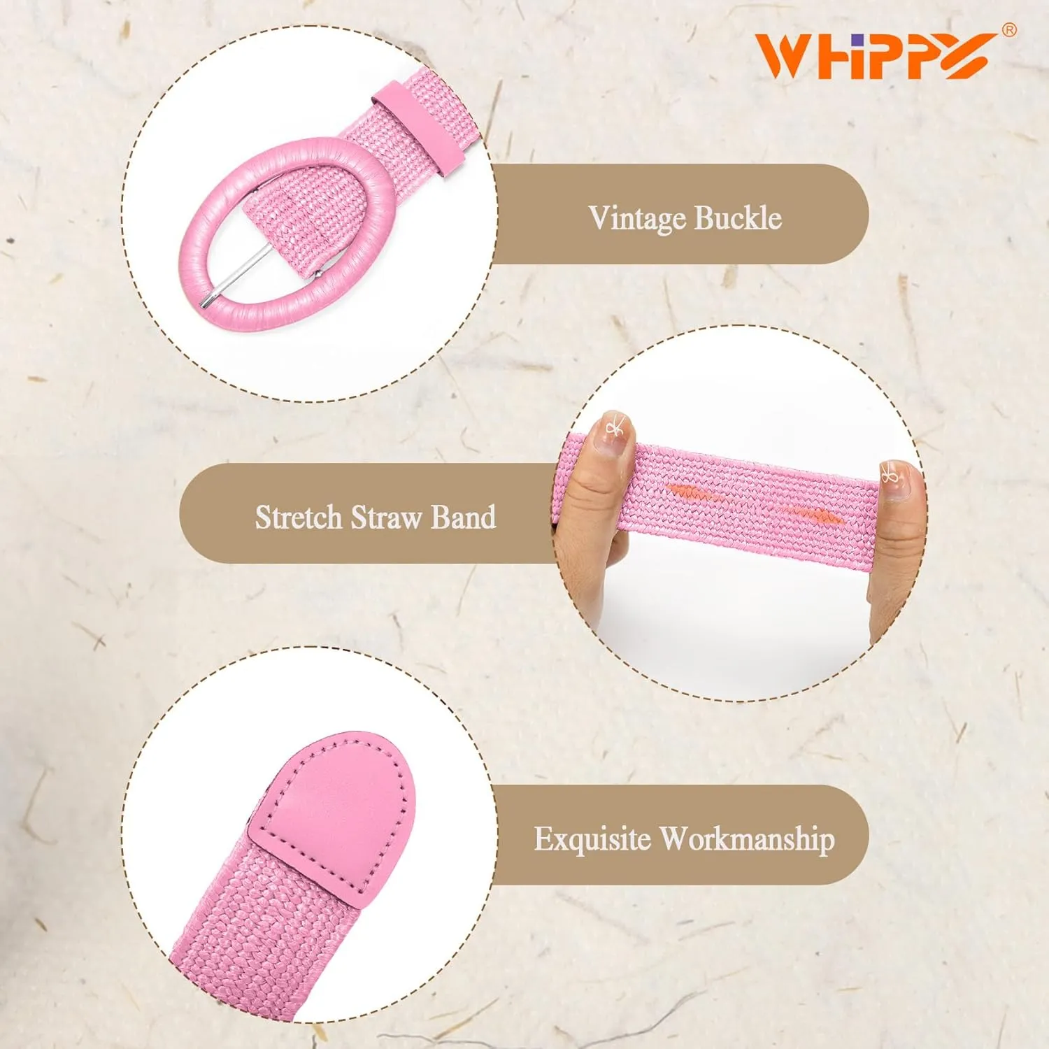 WHIPPY Women Straw Woven Elastic Stretch Waist Belt, Boho Braided Skinny Dress Belts for Women