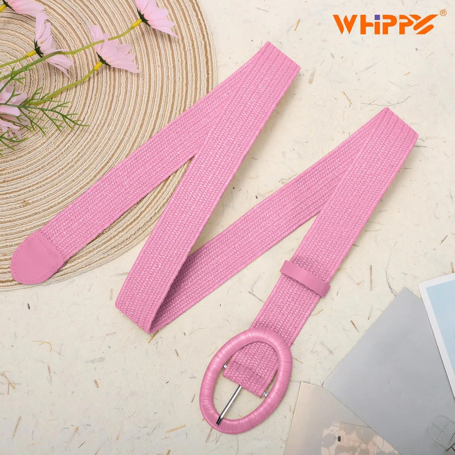 WHIPPY Women Straw Woven Elastic Stretch Waist Belt, Boho Braided Skinny Dress Belts for Women