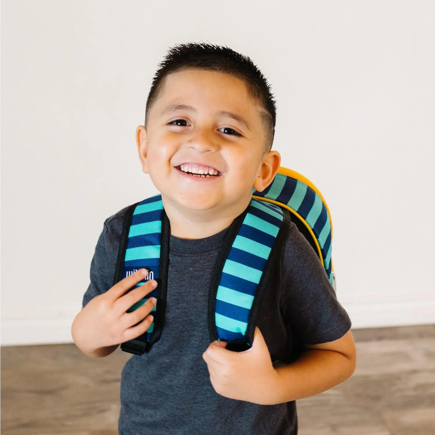 Wildkin 12-inch Kids Backpack  Padded, Adjustable, Ideal for Daycare & Travel - Blue Stripes