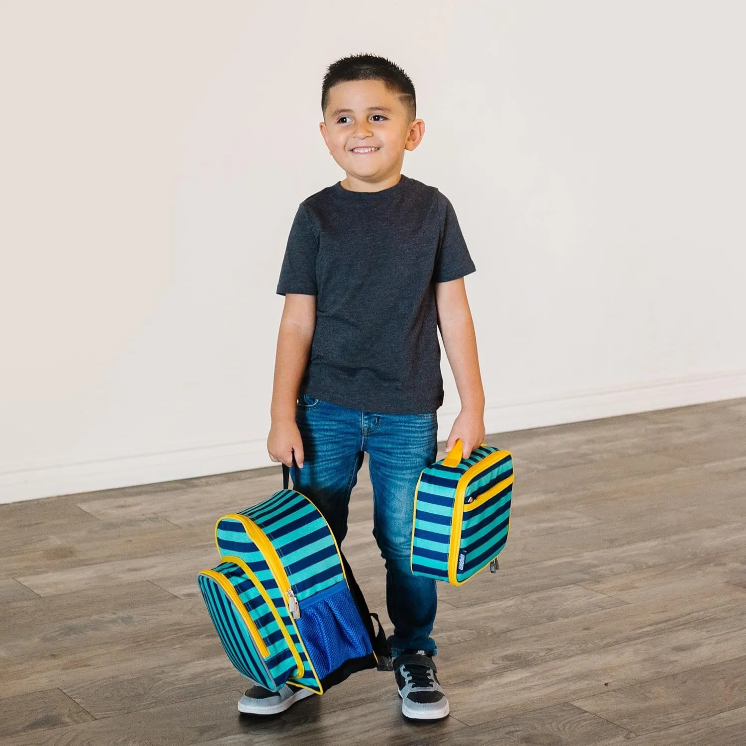 Wildkin 12-inch Kids Backpack  Padded, Adjustable, Ideal for Daycare & Travel - Blue Stripes