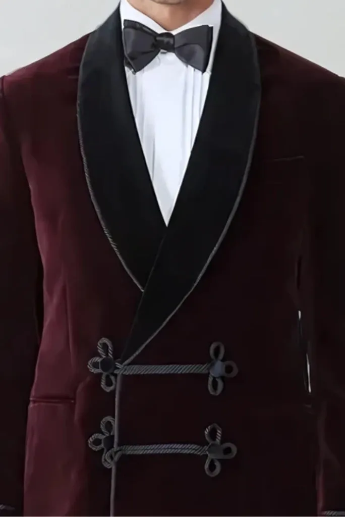 Wine Velvet Smoking Jacket For Mens Velvet Smoking Coats Evening Wear Coat Stylish Velvet Wedding Jacket