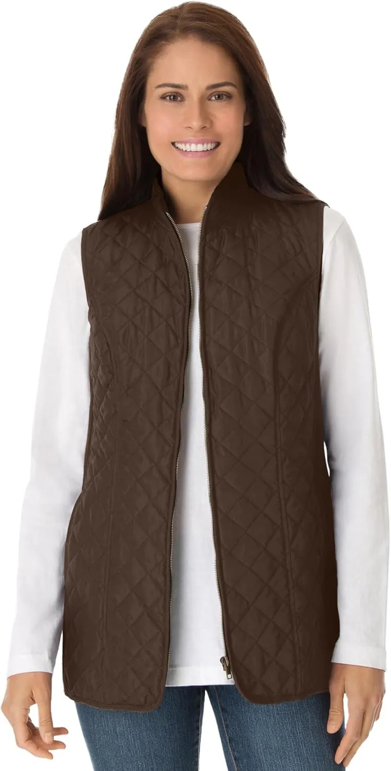 Woman Within Plus Size Zip-Front Quilted Vest Long Lightweight Gilet