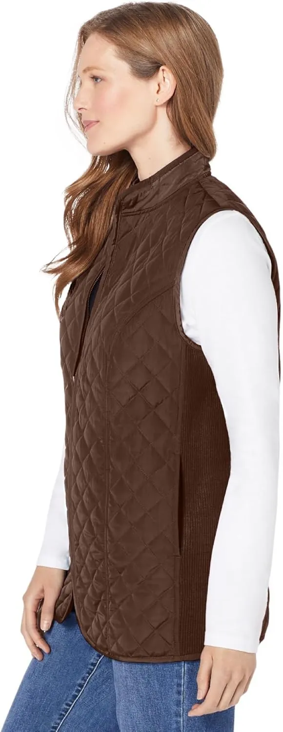 Woman Within Plus Size Zip-Front Quilted Vest Long Lightweight Gilet