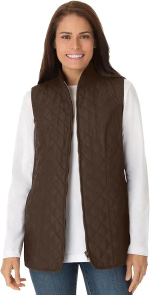 Woman Within Plus Size Zip-Front Quilted Vest Long Lightweight Gilet