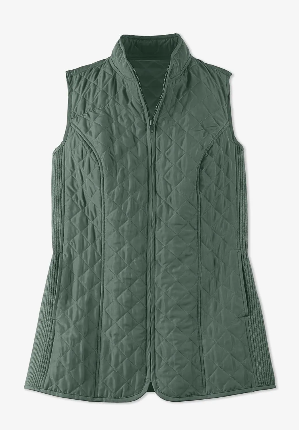 Woman Within Plus Size Zip-Front Quilted Vest Long Lightweight Gilet