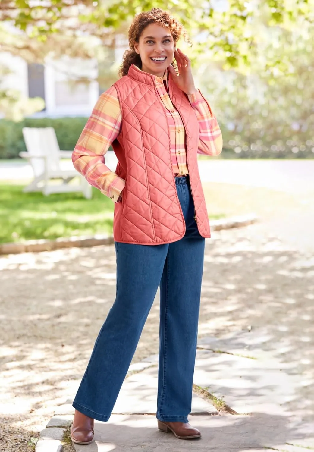 Woman Within Plus Size Zip-Front Quilted Vest Long Lightweight Gilet