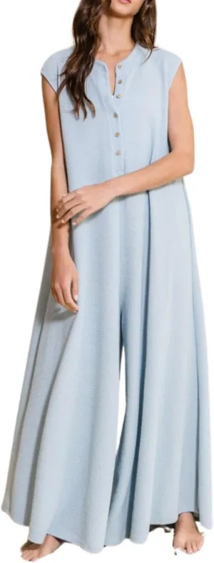Women Casual Sleeveless Wide Leg Jumpsuits Loose fit One Piece Romper Long Pants Button Up Rompers with Pockets