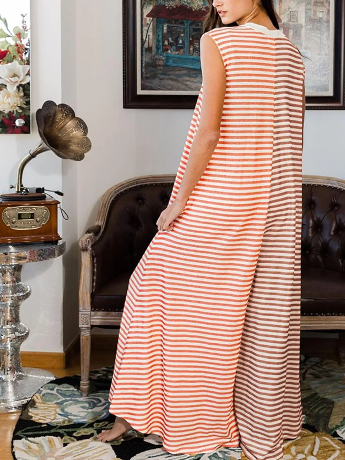 Women Casual Striped Sleeveless Tank Jumpsuits Color Block Wide Leg Romper Comfy Button Down Rompers