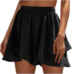 Women High Waist Ruffle Mini Shorts Skirt Layered Ruffle Hem Flared Short Flowy Casual Swing Beach Mini Short Skirt