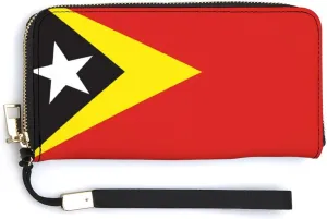 Women Men East Timor Flag Zipper Long Purse with Removable Wristlet Stylish PU Wallet Travel Clutch