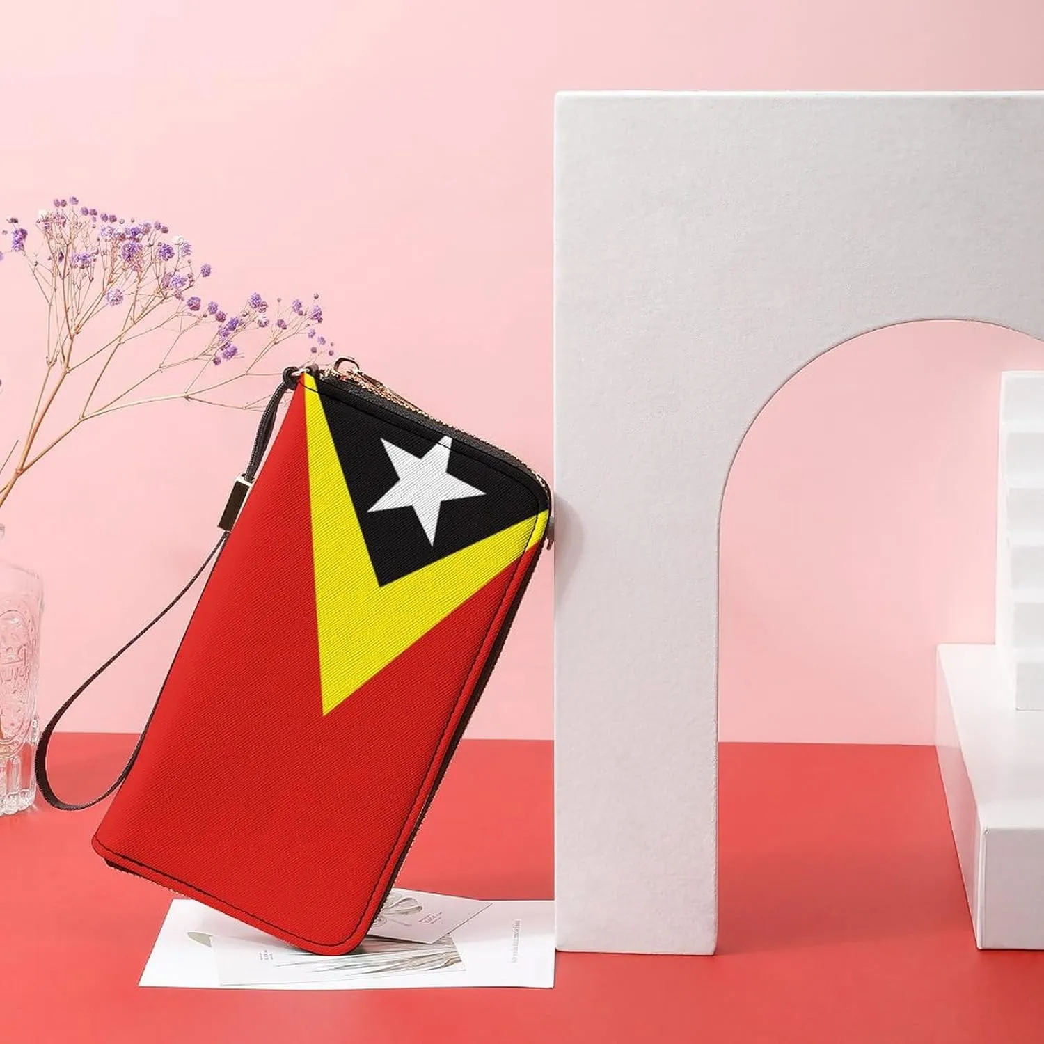 Women Men East Timor Flag Zipper Long Purse with Removable Wristlet Stylish PU Wallet Travel Clutch