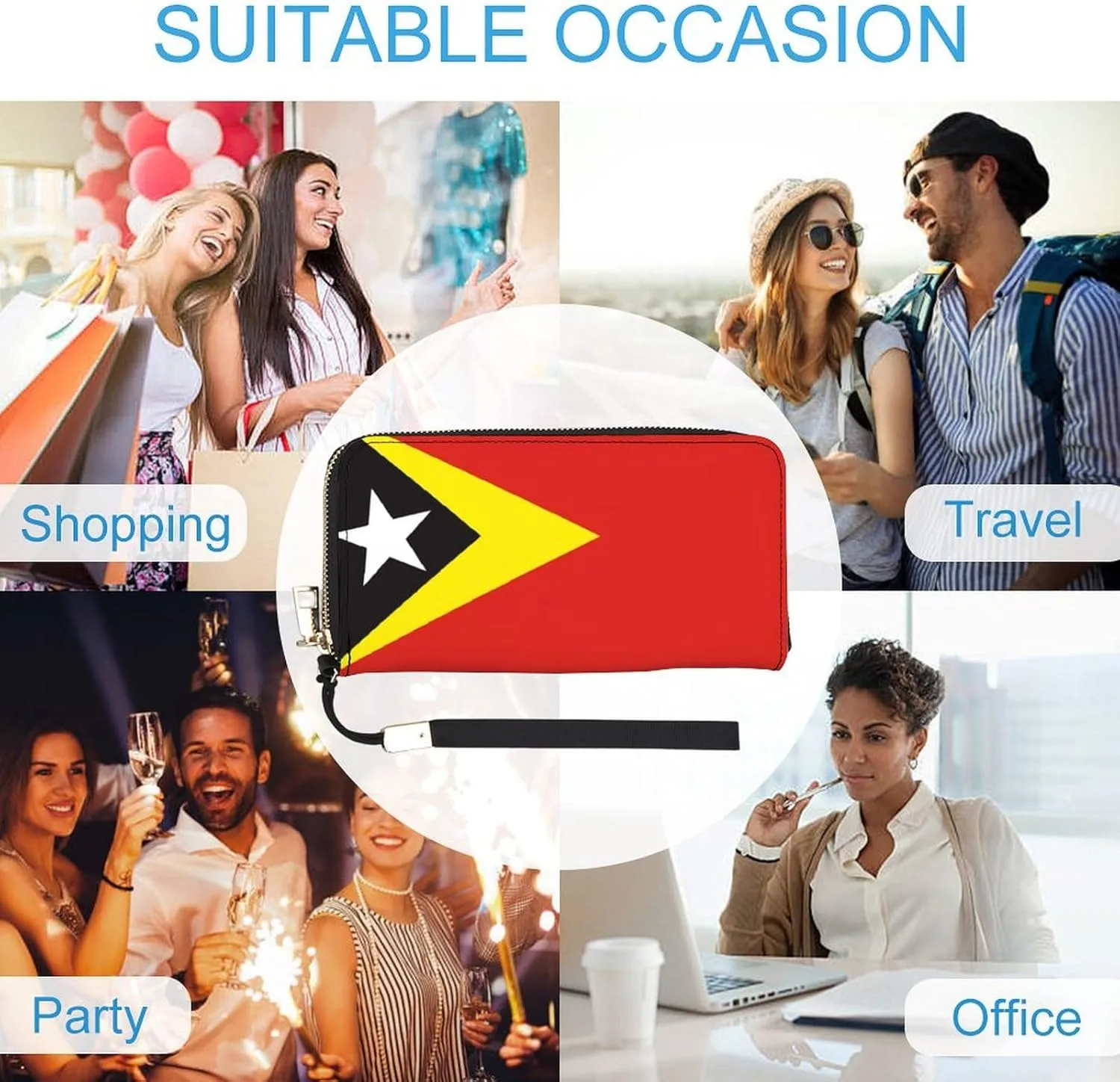 Women Men East Timor Flag Zipper Long Purse with Removable Wristlet Stylish PU Wallet Travel Clutch