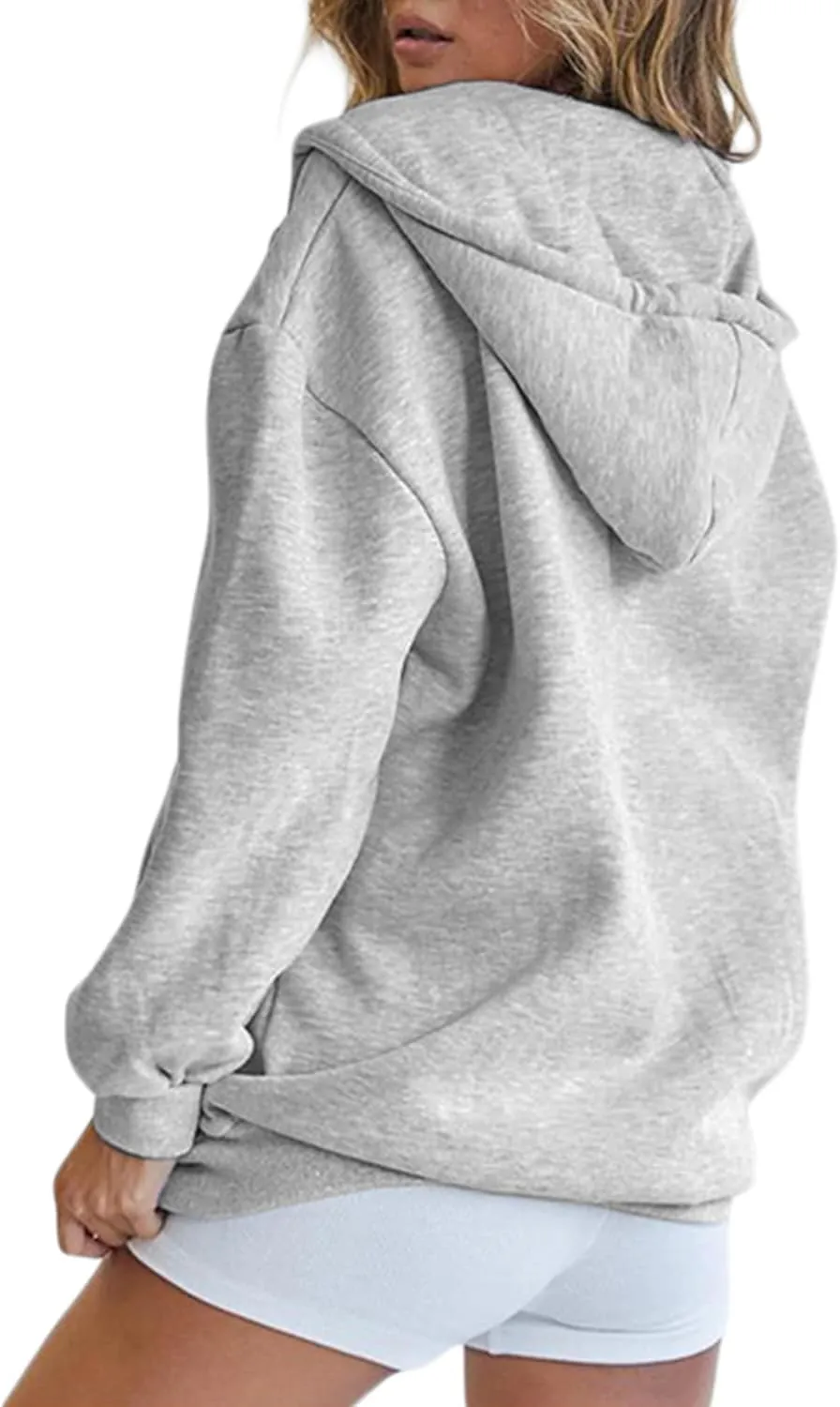Women Oversized Zip Up Hoodies Sweatshirts Clothes Teen Girl Casual Drawstring Jackets with Pockets