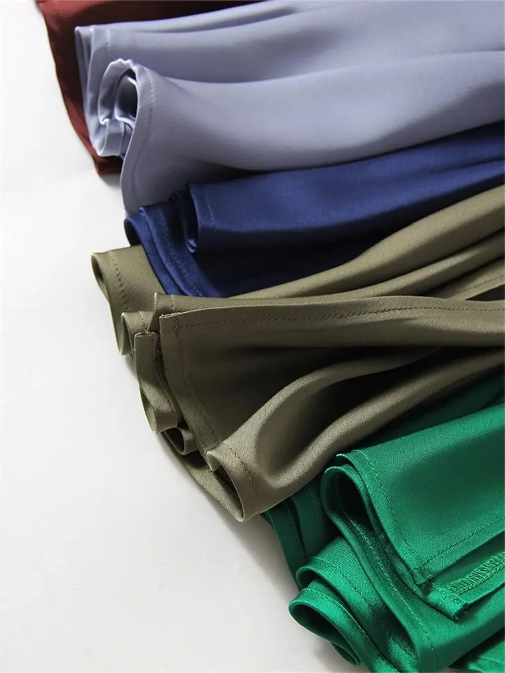 Women Satin Silk Skirt A-Line Solid Color Office High Waisted Midi Skirts with Slit