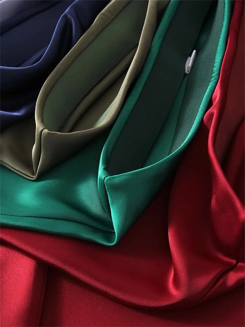 Women Satin Silk Skirt A-Line Solid Color Office High Waisted Midi Skirts with Slit