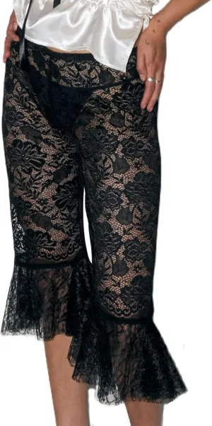 Women Sheer Floral Lace Leggings Capris Y2K See Through Knee Length Tights Thigh High Stockings
