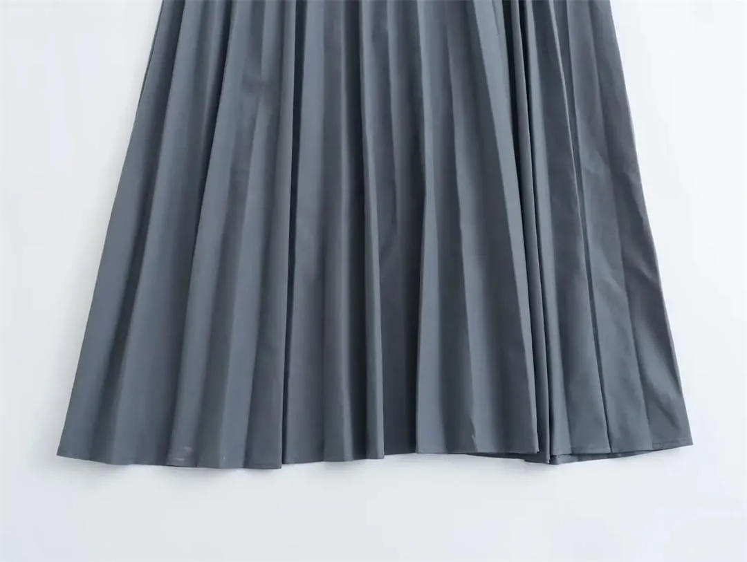 Women Solid Casual Long Skirt High Waist Pleated Business A-Line Midi Skirts