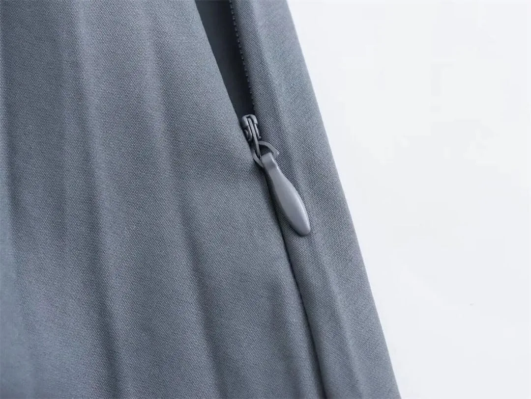 Women Solid Casual Long Skirt High Waist Pleated Business A-Line Midi Skirts