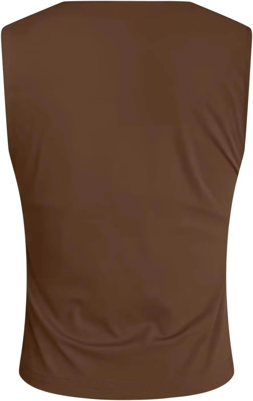 Women Square Neck Sleeveless Double Layer Tight Tank Top For Women Camisole Half Slip