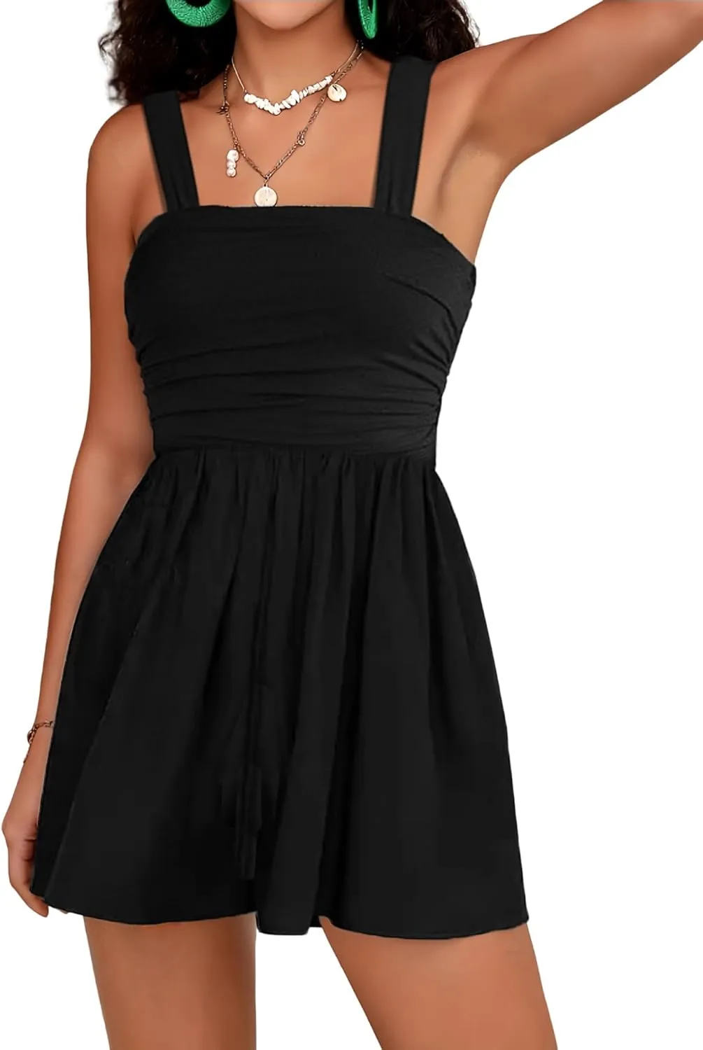 Women Summer Casual Strapless Rompers Tube Top Shorts Jumpsuit Sleeveless Off Shoulder Sexy Beach Romper with Pocket