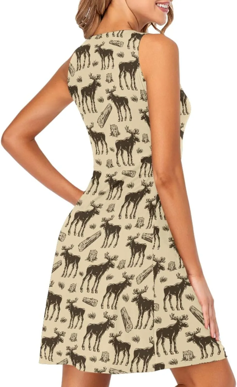 Women Summer Dresses Casual Beach Moose Sleeveless Sundresses Tank Dress with Pockets