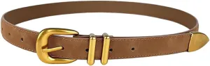 Womens Belts for Jeans Dresses Ladies Leather Waist Belt with Silver Buckle