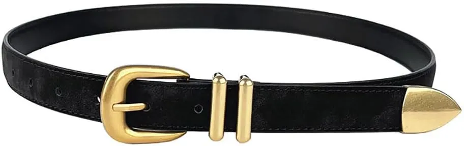 Womens Belts for Jeans Dresses Ladies Leather Waist Belt with Silver Buckle