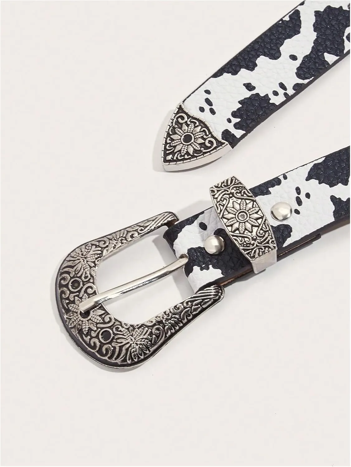 Women's Buckle Belt Cow Print Western Leather Belt Cowgirl Waist Belts