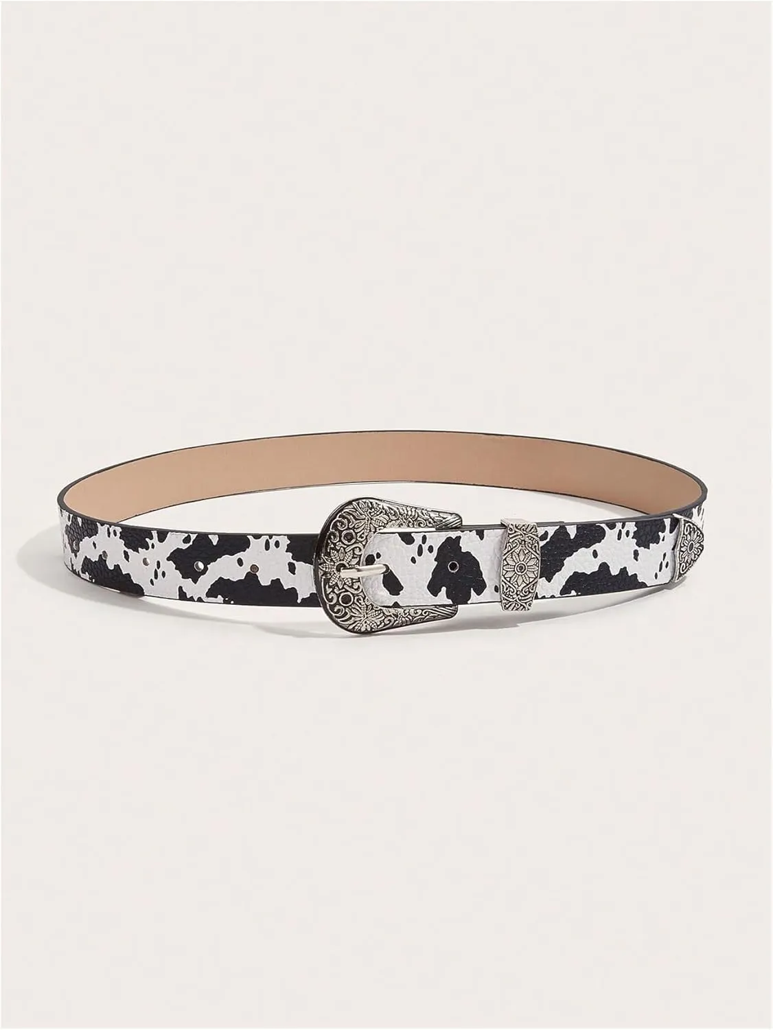 Women's Buckle Belt Cow Print Western Leather Belt Cowgirl Waist Belts