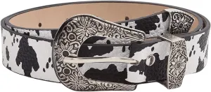 Women's Buckle Belt Cow Print Western Leather Belt Cowgirl Waist Belts