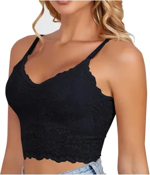 Women's Camisole Built in Bra Lace Sexy Wirefree Lightly Lined Push Up Gather Underwire Stretchable Straps Pad Bras