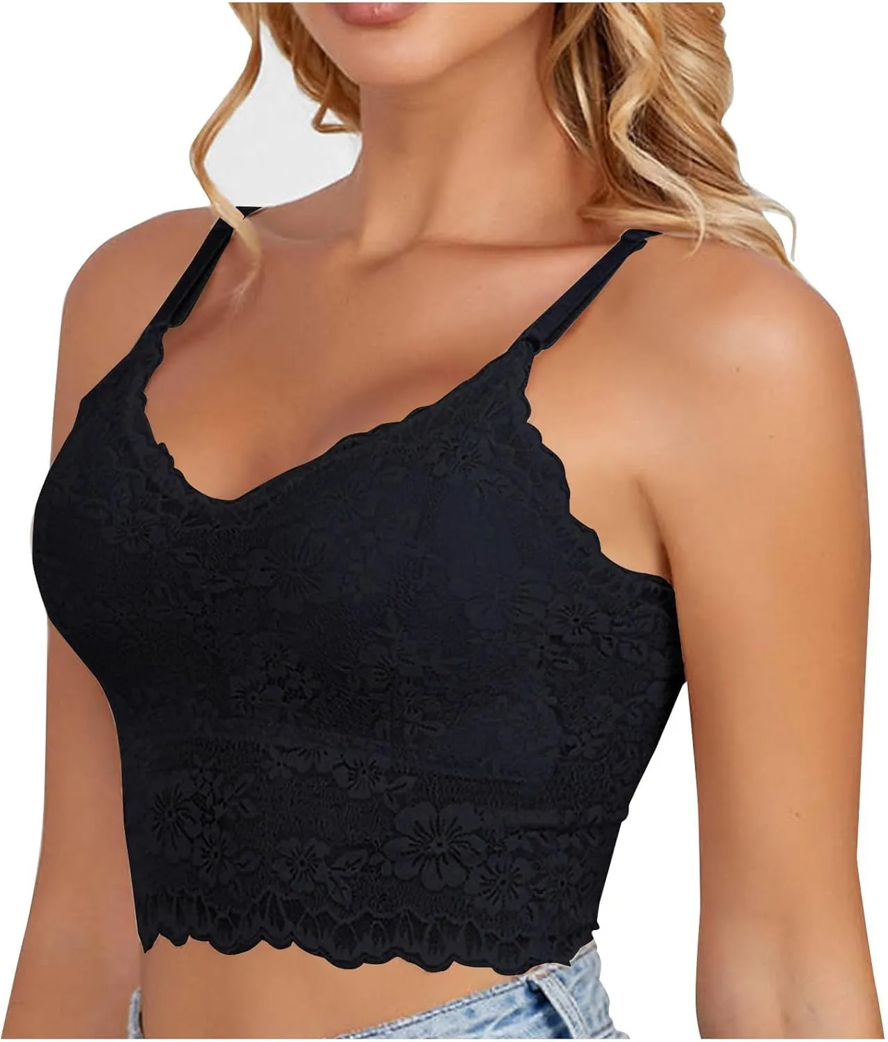 Women's Camisole Built in Bra Lace Sexy Wirefree Lightly Lined Push Up Gather Underwire Stretchable Straps Pad Bras