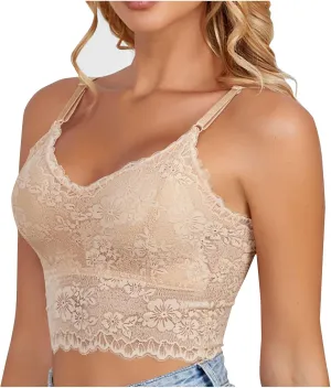 Women's Camisole Built in Bra Lace Sexy Wirefree Lightly Lined Push Up Gather Underwire Stretchable Straps Pad Bras