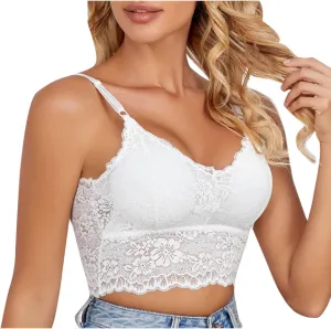 Women's Camisole Built in Bra Lace Sexy Wirefree Lightly Lined Push Up Gather Underwire Stretchable Straps Pad Bras
