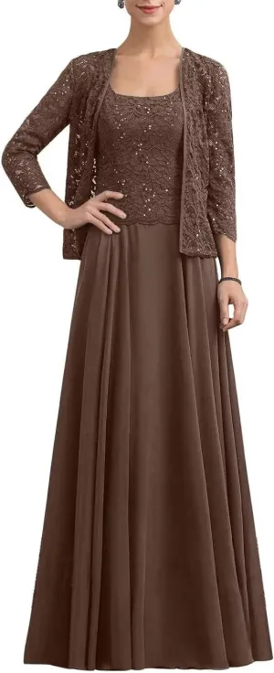 Women's Formal Dresses with Lace Jackets 2025 Chiffon 2 Pieces Mother of The Bride Dress