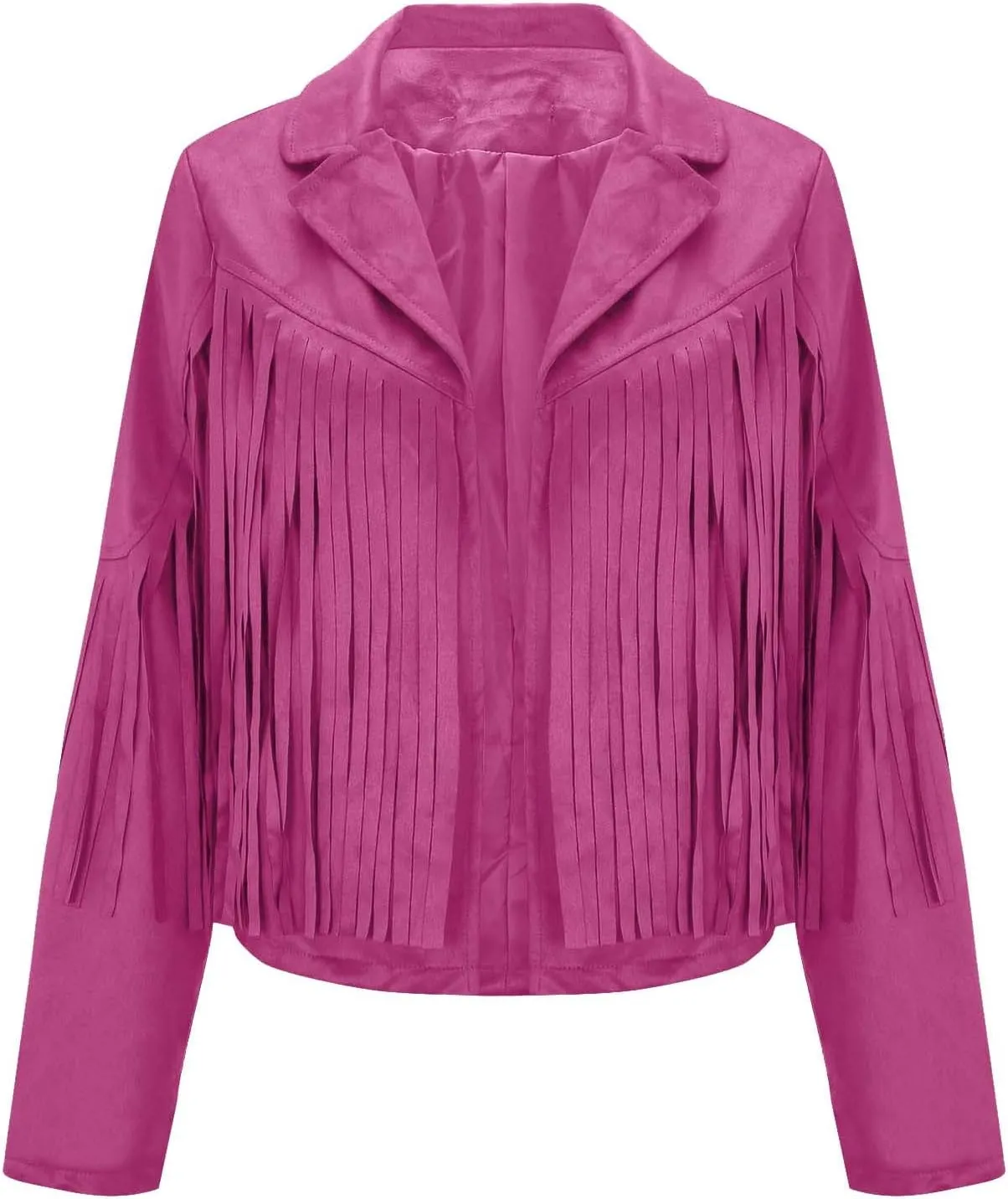 Womens Fringe Faux Suede Leather Jackets Fashion Tassel Motorcycle Cropped Coats Hippie Boyfriend Outwear Moto Coat