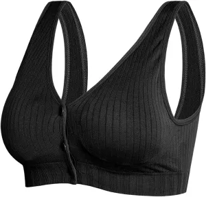 Womens Front Closure Sleep Bralette Wirefree Postpartum Nursing Bras Yoga Sports Bras Camisole Tops for Elderly Women (Color : Black, Size : XX-Large)