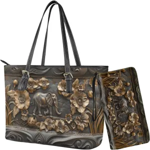 Womens Handbag Wallet Set Leather Satchel Purse Handbag with Wristlet Wallet Top Handle Handbag for Ladies