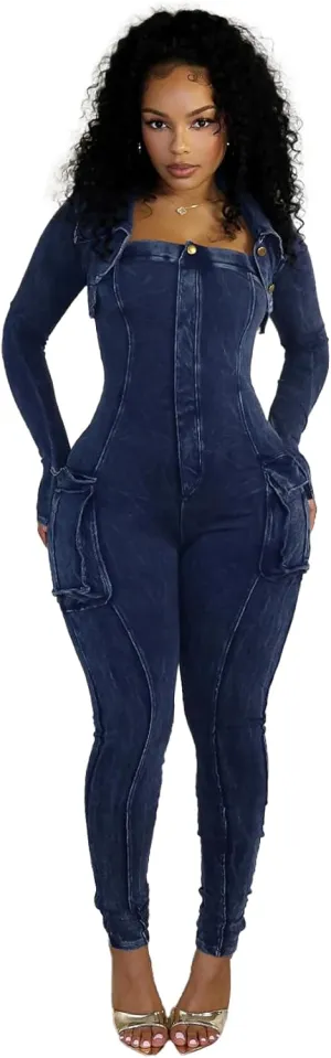 Womens Jumpsuits Casual Romper Bottom Pants Sexy Long Sleeve V Neck Top Bodycon Pant Two Piece